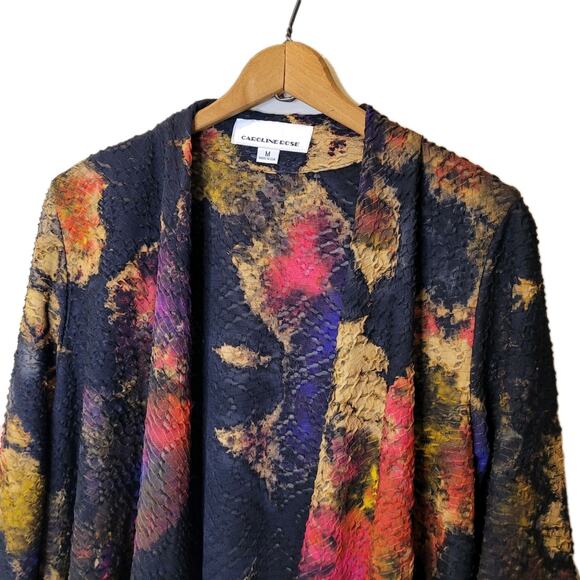 Caroline Rose Womens Multicolor Printed Textured Open Cardigan Size Medium Boho - Picture 2 of 10